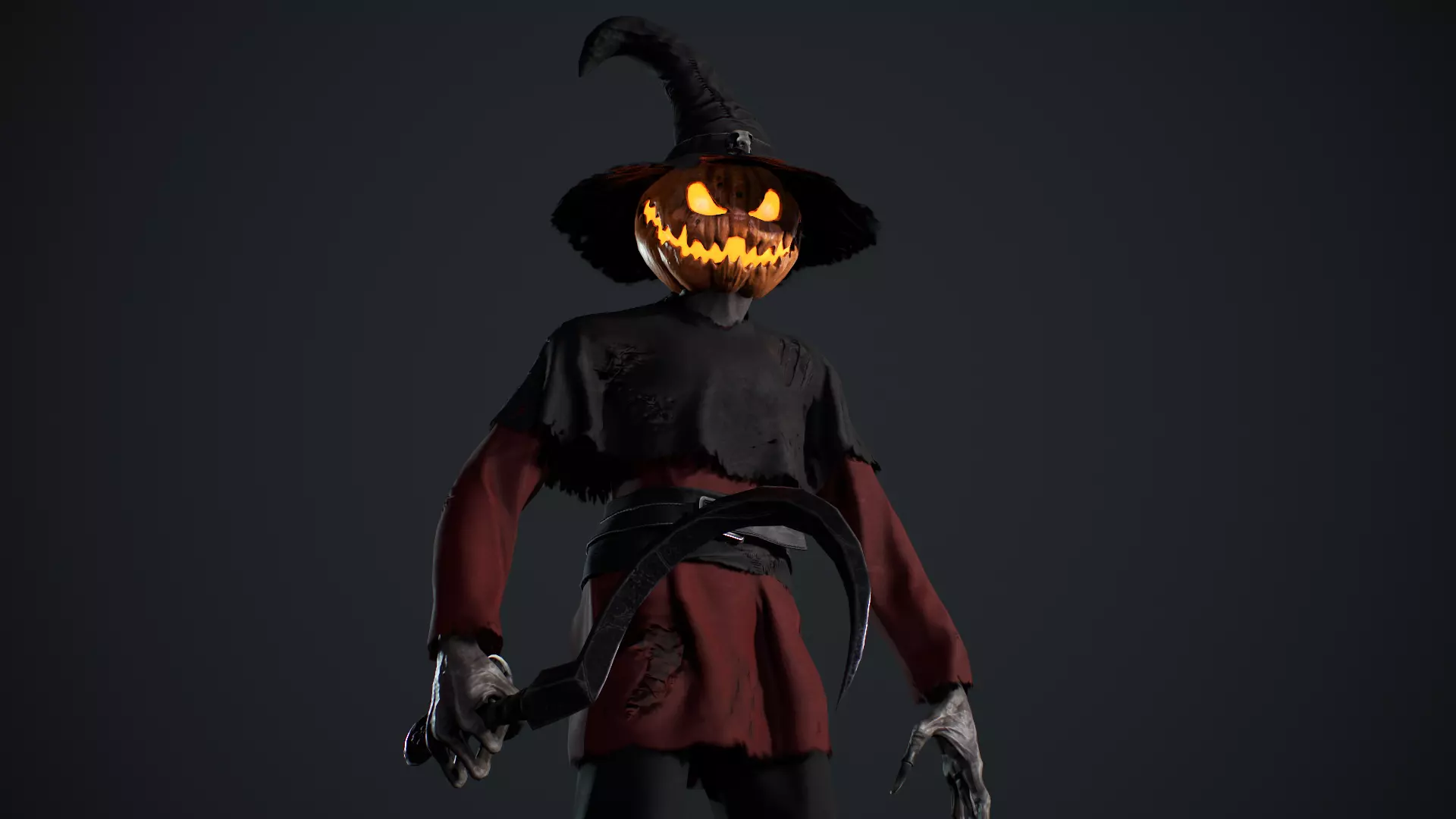 Pumpkinhead Scarecrow Low-poly 3D model_15