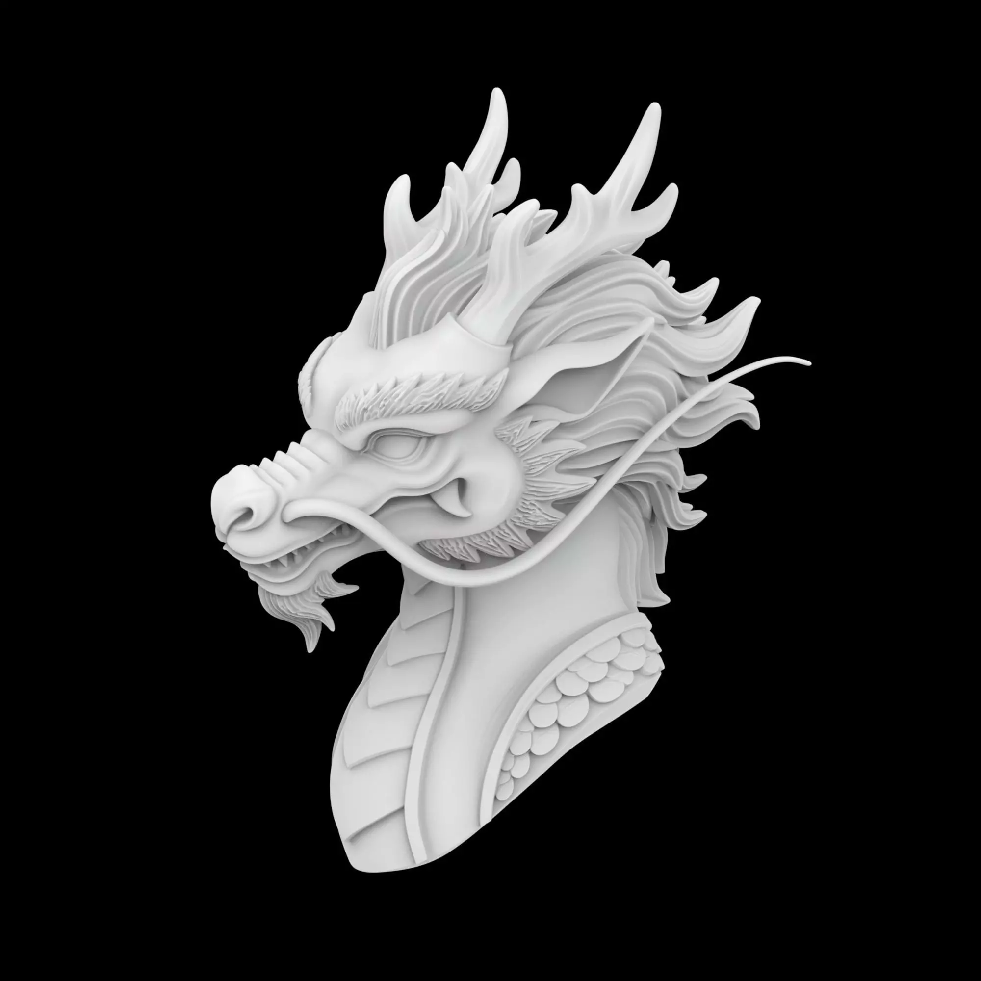 Eastern Dragon Bust 3D Print Model 3D print model_4