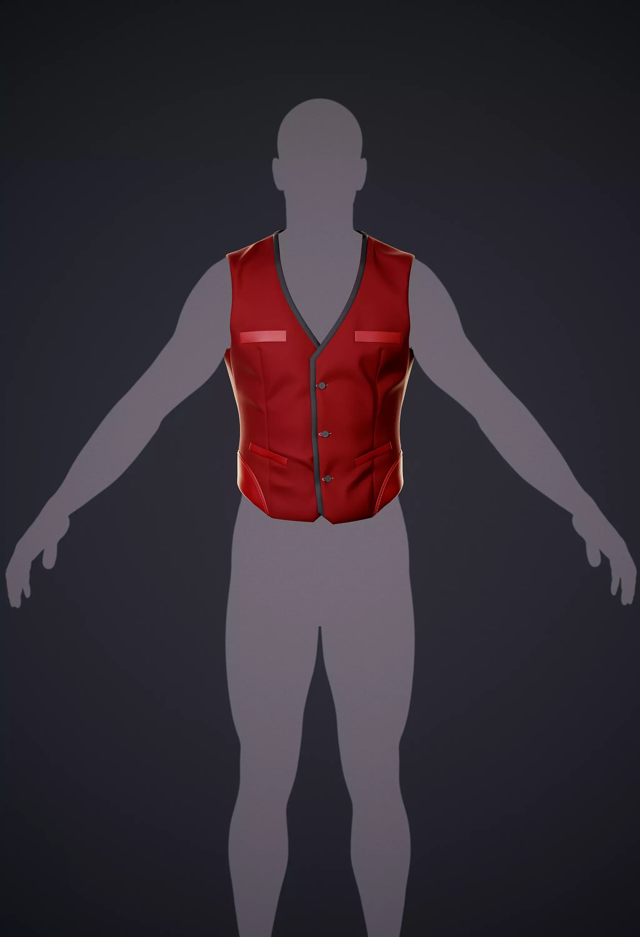 Red Vest with Gray Trim and Buttons 3D model_4