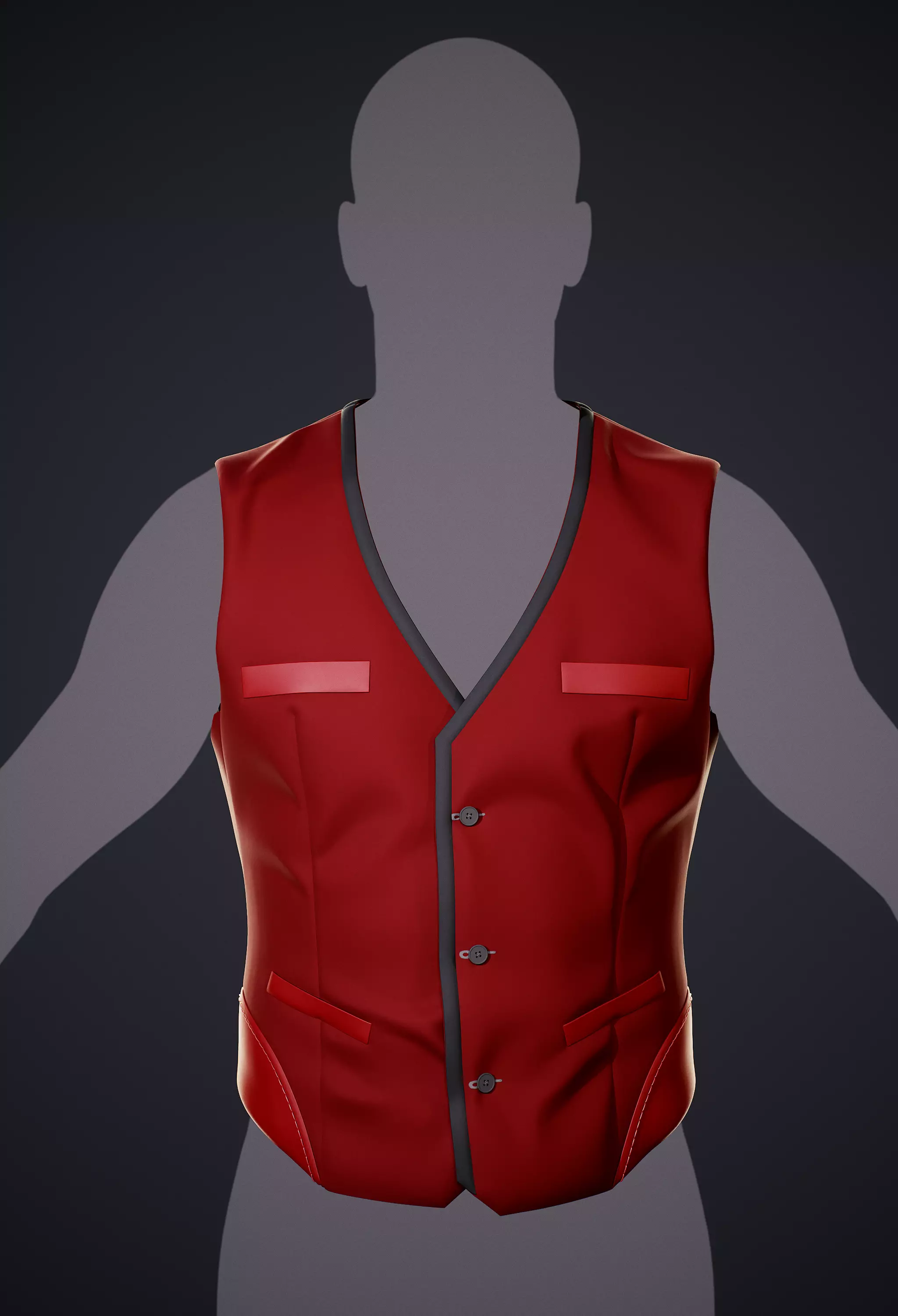Red Vest with Gray Trim and Buttons 3D model_0