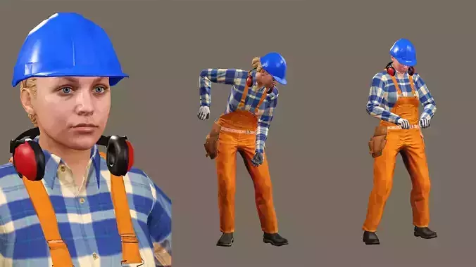 Realistic Rigged Construction Workers Woman 04 Character