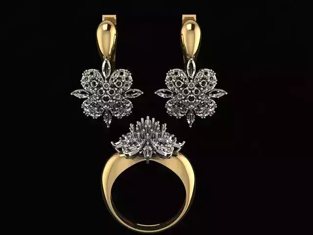 Set flower ring and earrings