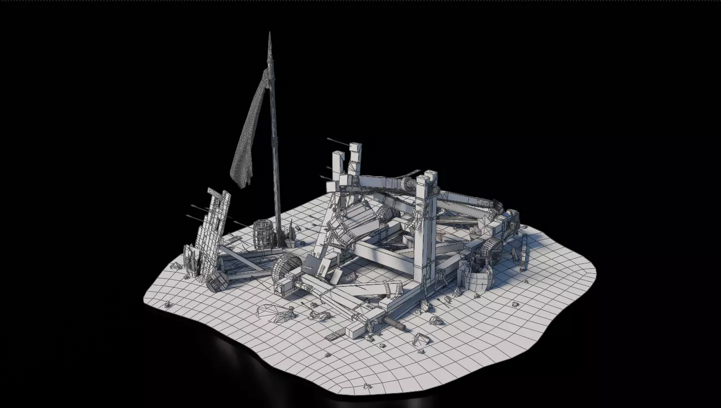 Destroyed Catapult Medieval 3D model_2