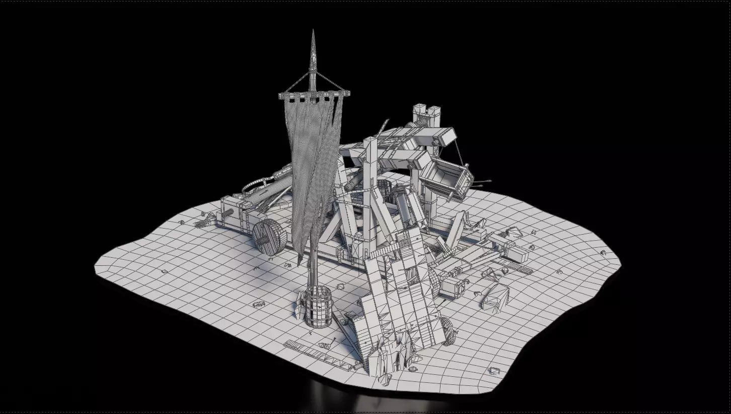Destroyed Catapult Medieval 3D model_3
