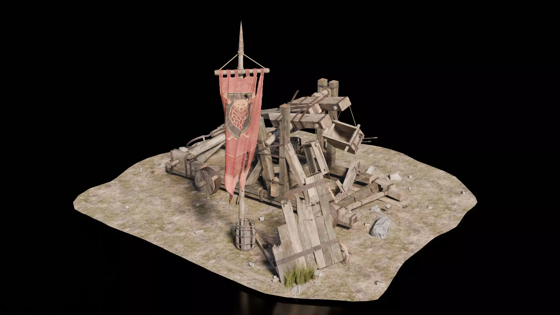 Destroyed Catapult Medieval 3D model_1