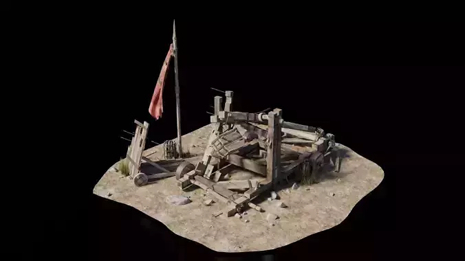 Destroyed Catapult Medieval 3D model