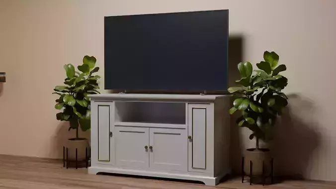 Modern White TV Stand with Brass Accents