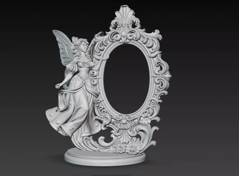 Snow Goddess Fairy Oval Baroque Mirror Picture Frame 3D print model_9