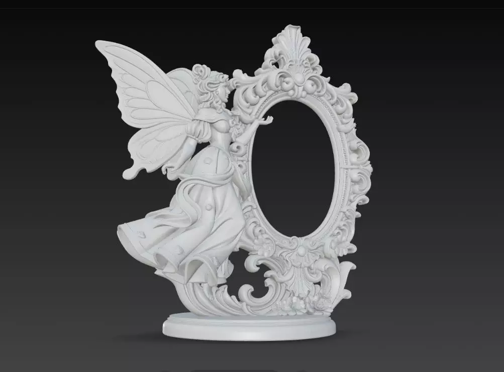 Snow Goddess Fairy Oval Baroque Mirror Picture Frame 3D print model_12