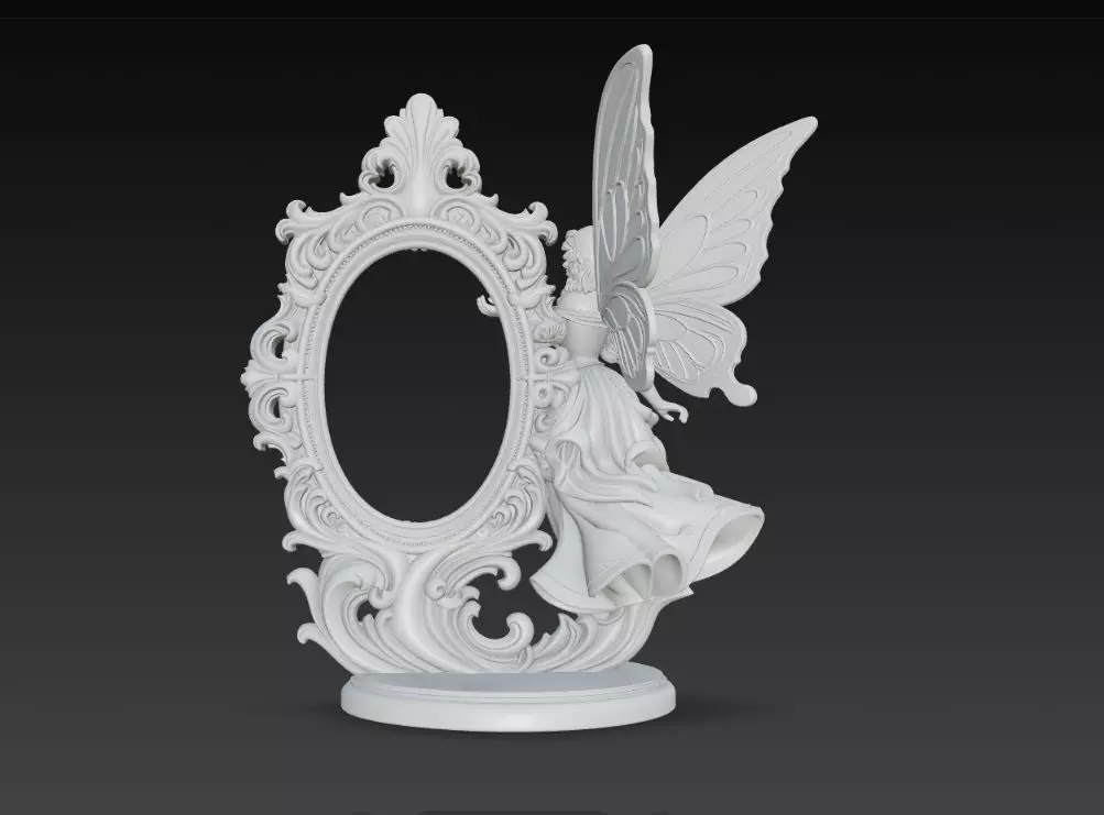 Snow Goddess Fairy Oval Baroque Mirror Picture Frame 3D print model_24
