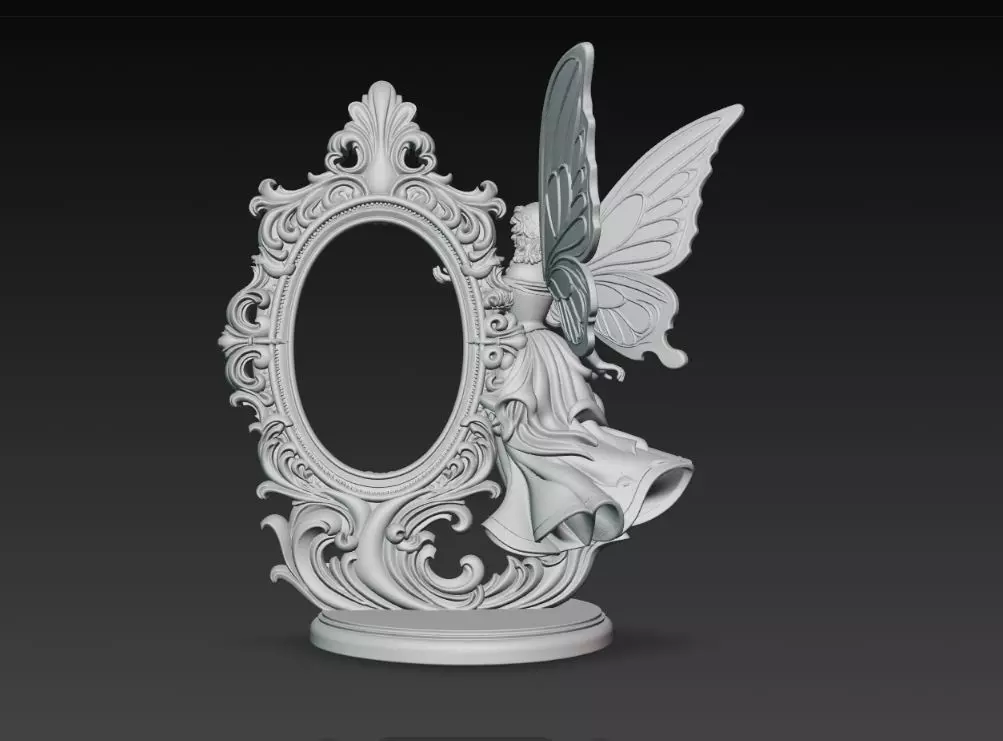 Snow Goddess Fairy Oval Baroque Mirror Picture Frame 3D print model_6
