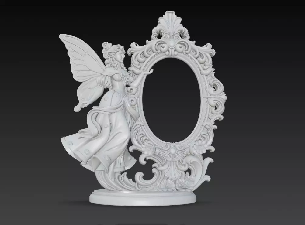 Snow Goddess Fairy Oval Baroque Mirror Picture Frame 3D print model_1