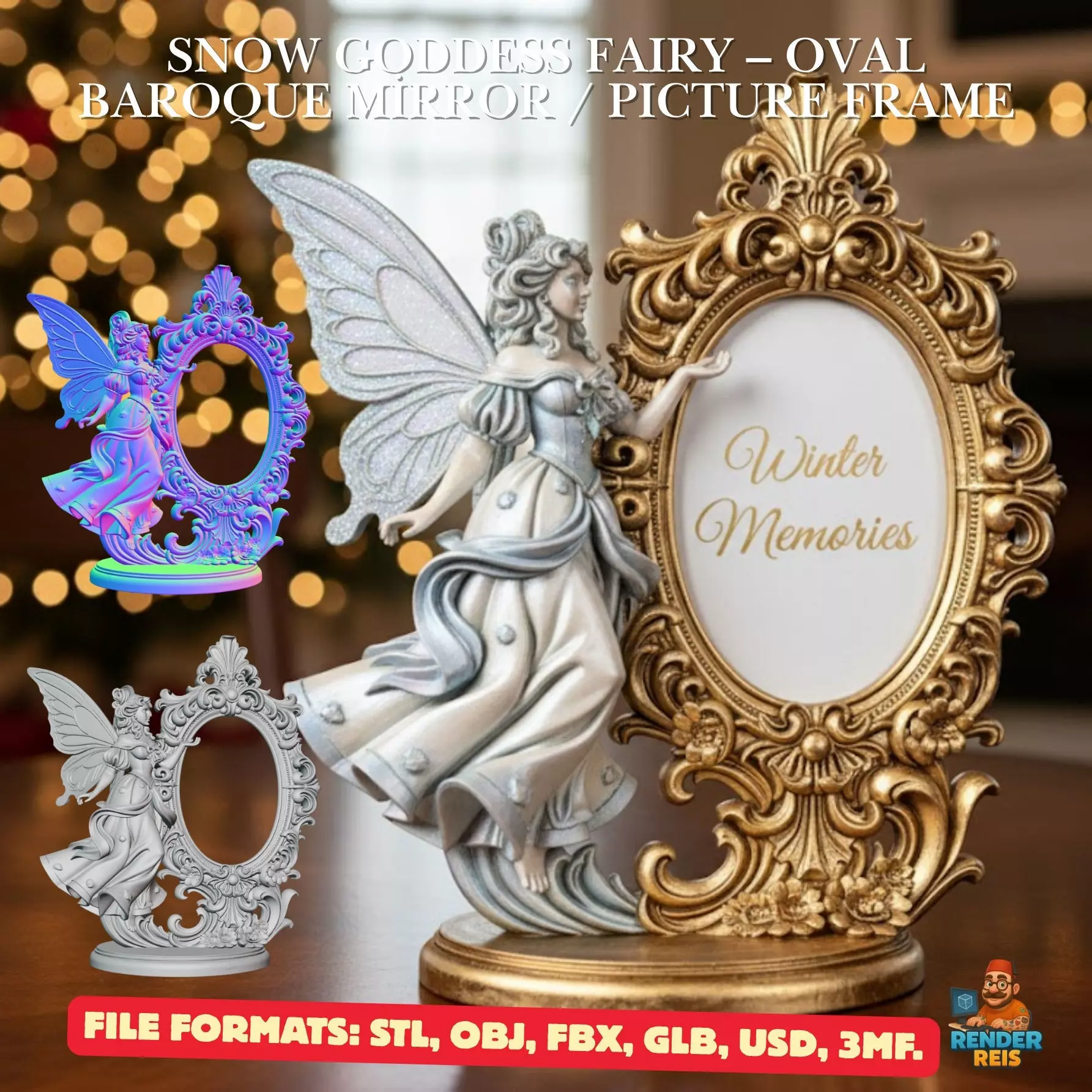 Snow Goddess Fairy Oval Baroque Mirror Picture Frame 3D print model_0