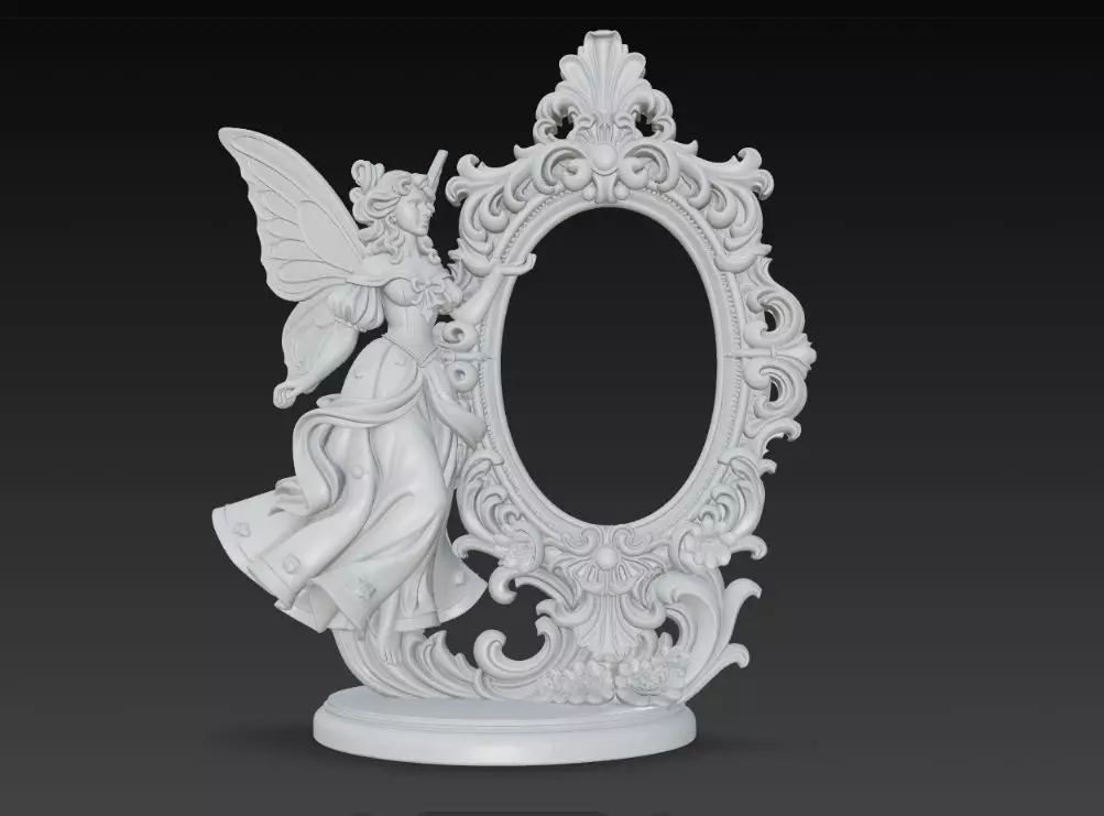 Snow Goddess Fairy Oval Baroque Mirror Picture Frame 3D print model_27