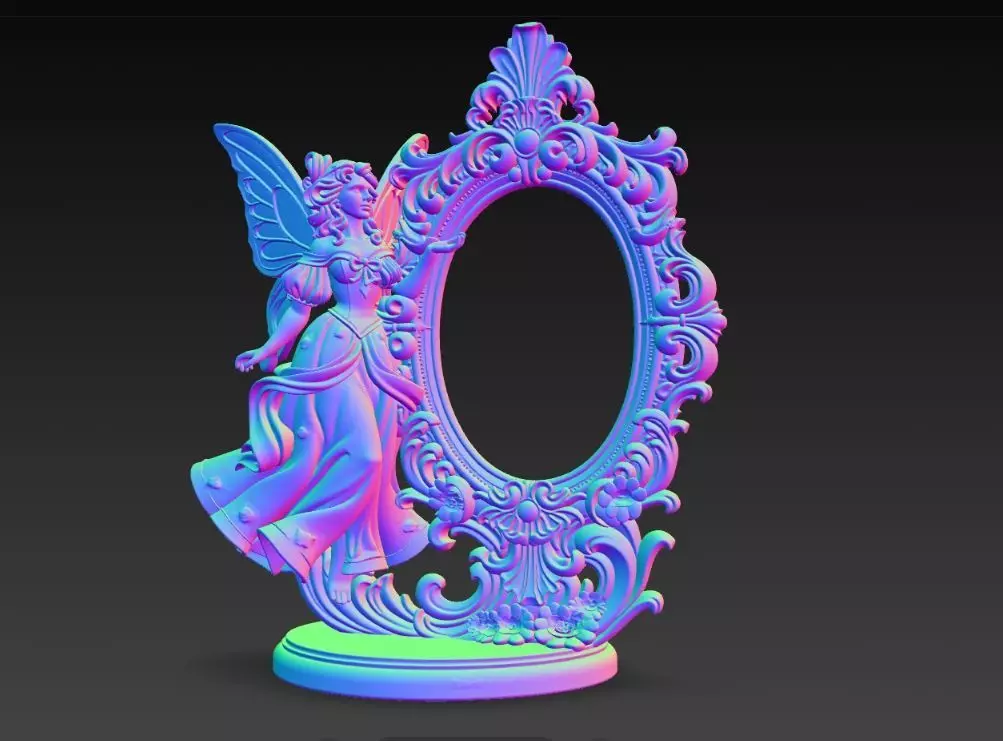 Snow Goddess Fairy Oval Baroque Mirror Picture Frame 3D print model_10