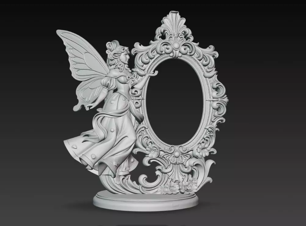 Snow Goddess Fairy Oval Baroque Mirror Picture Frame 3D print model_2