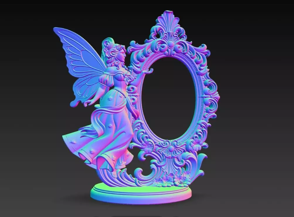 Snow Goddess Fairy Oval Baroque Mirror Picture Frame 3D print model_11