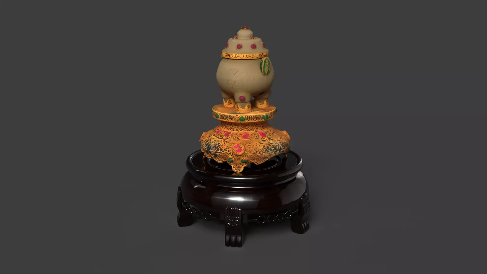 Chinese jade pot figurine Low-poly 3D model_0