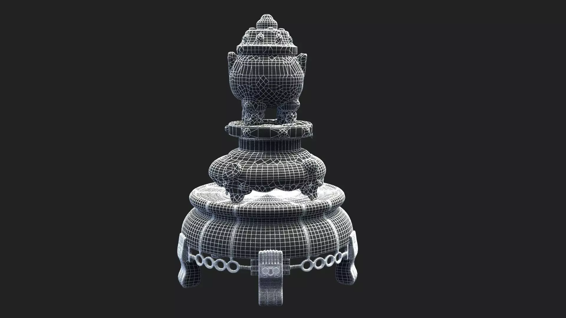 Chinese jade pot figurine Low-poly 3D model_7