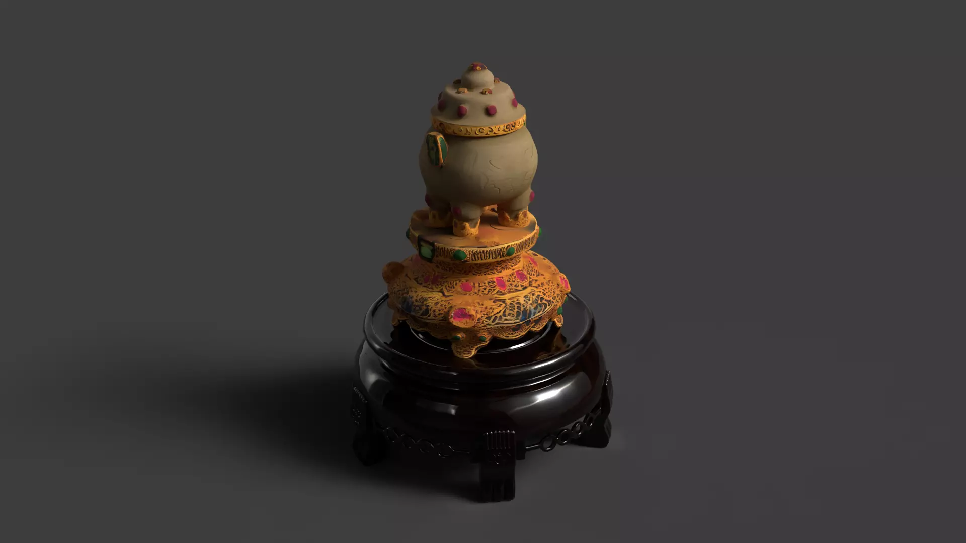 Chinese jade pot figurine Low-poly 3D model_4