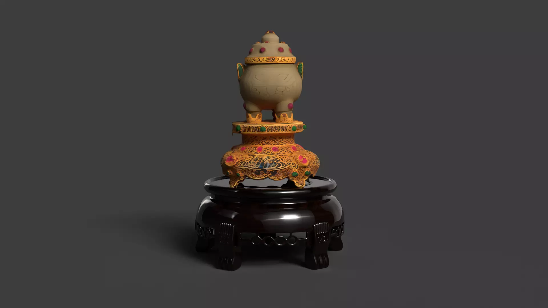 Chinese jade pot figurine Low-poly 3D model_3