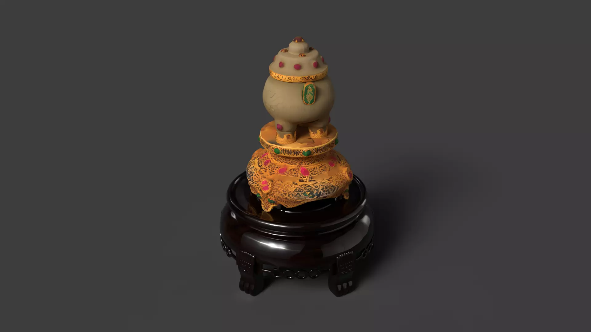 Chinese jade pot figurine Low-poly 3D model_2