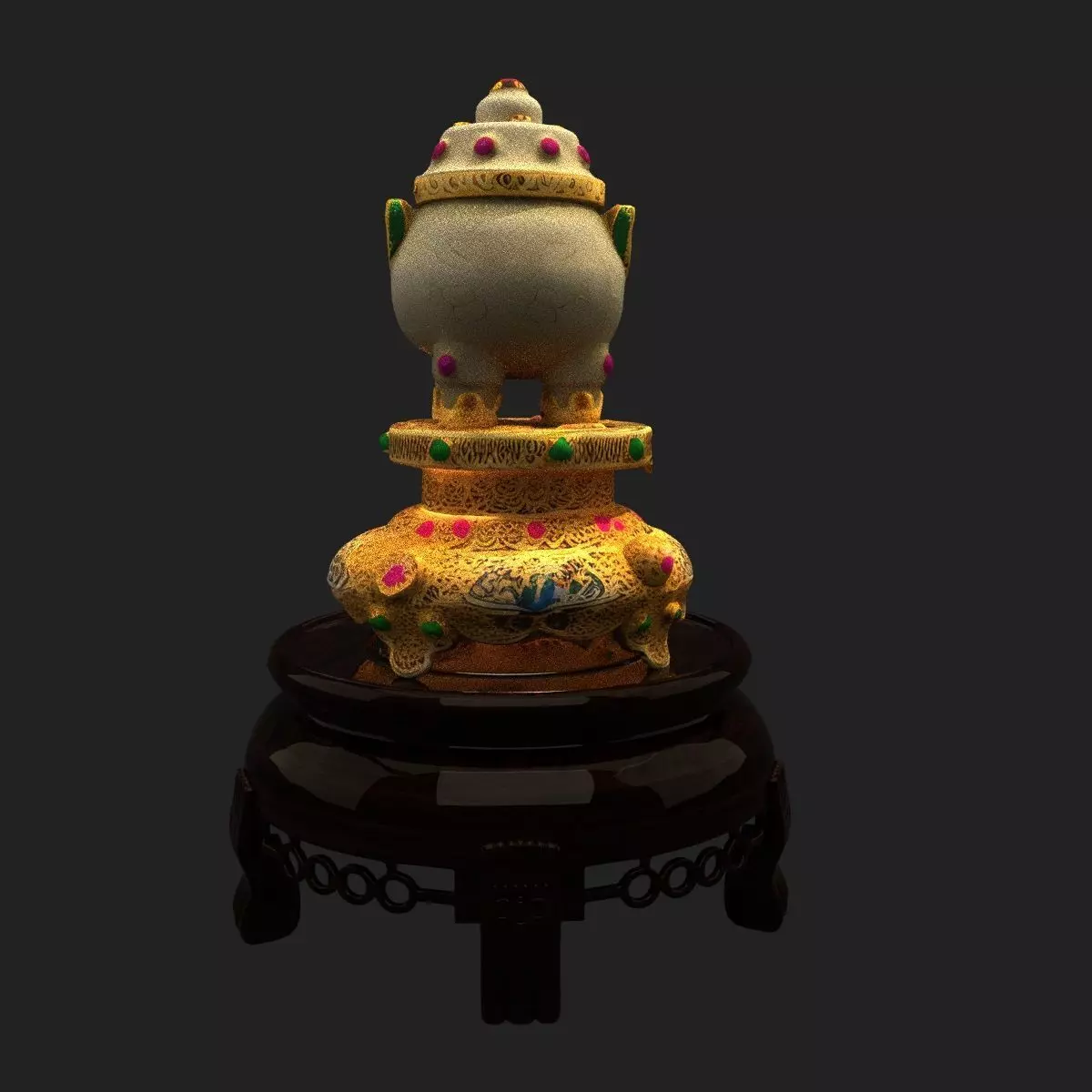 Chinese jade pot figurine Low-poly 3D model_6