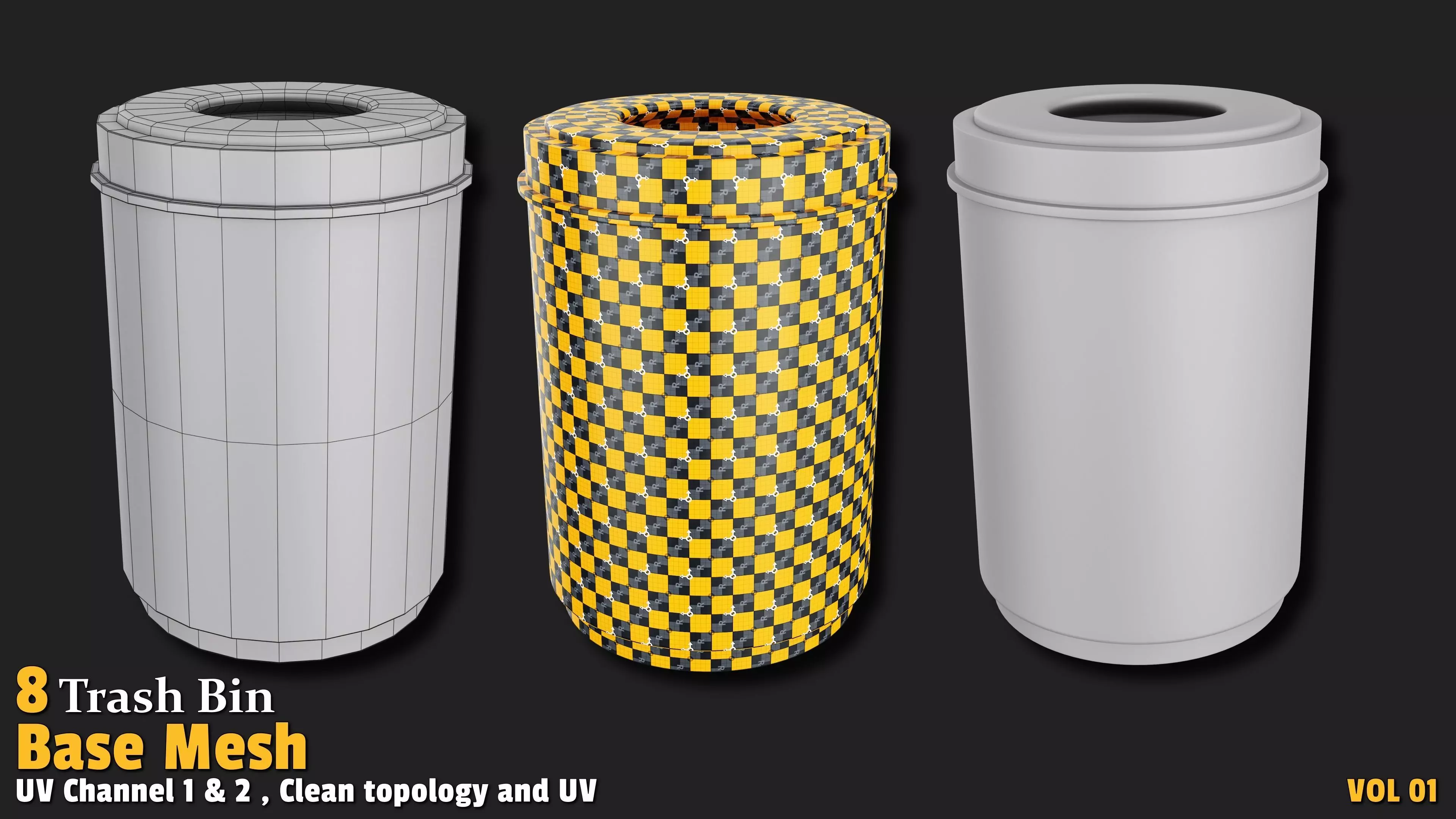 Trash Bin Base Mesh VOL01 Low-poly 3D model_2