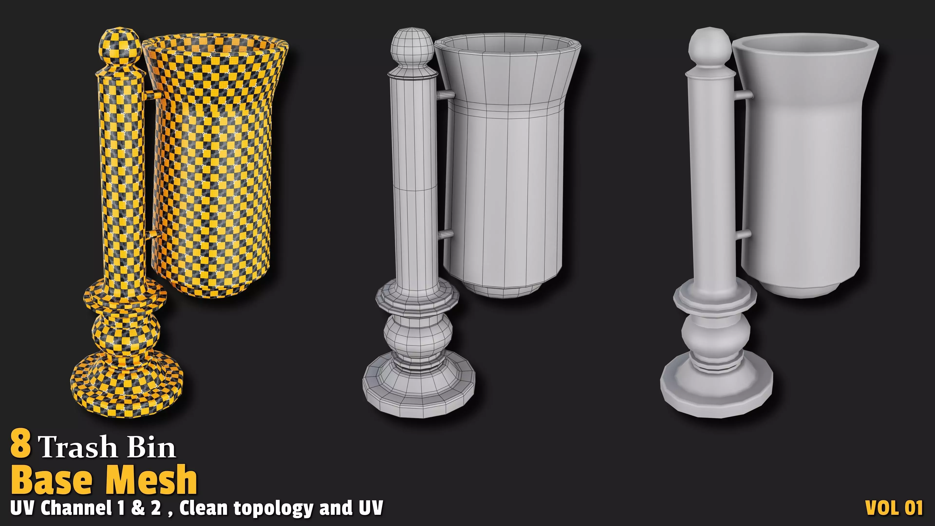Trash Bin Base Mesh VOL01 Low-poly 3D model_8