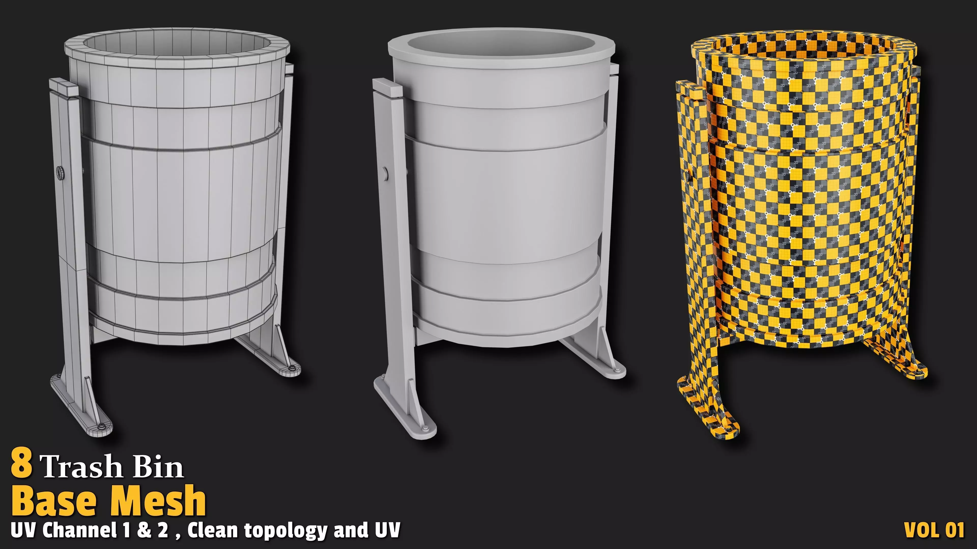 Trash Bin Base Mesh VOL01 Low-poly 3D model_5