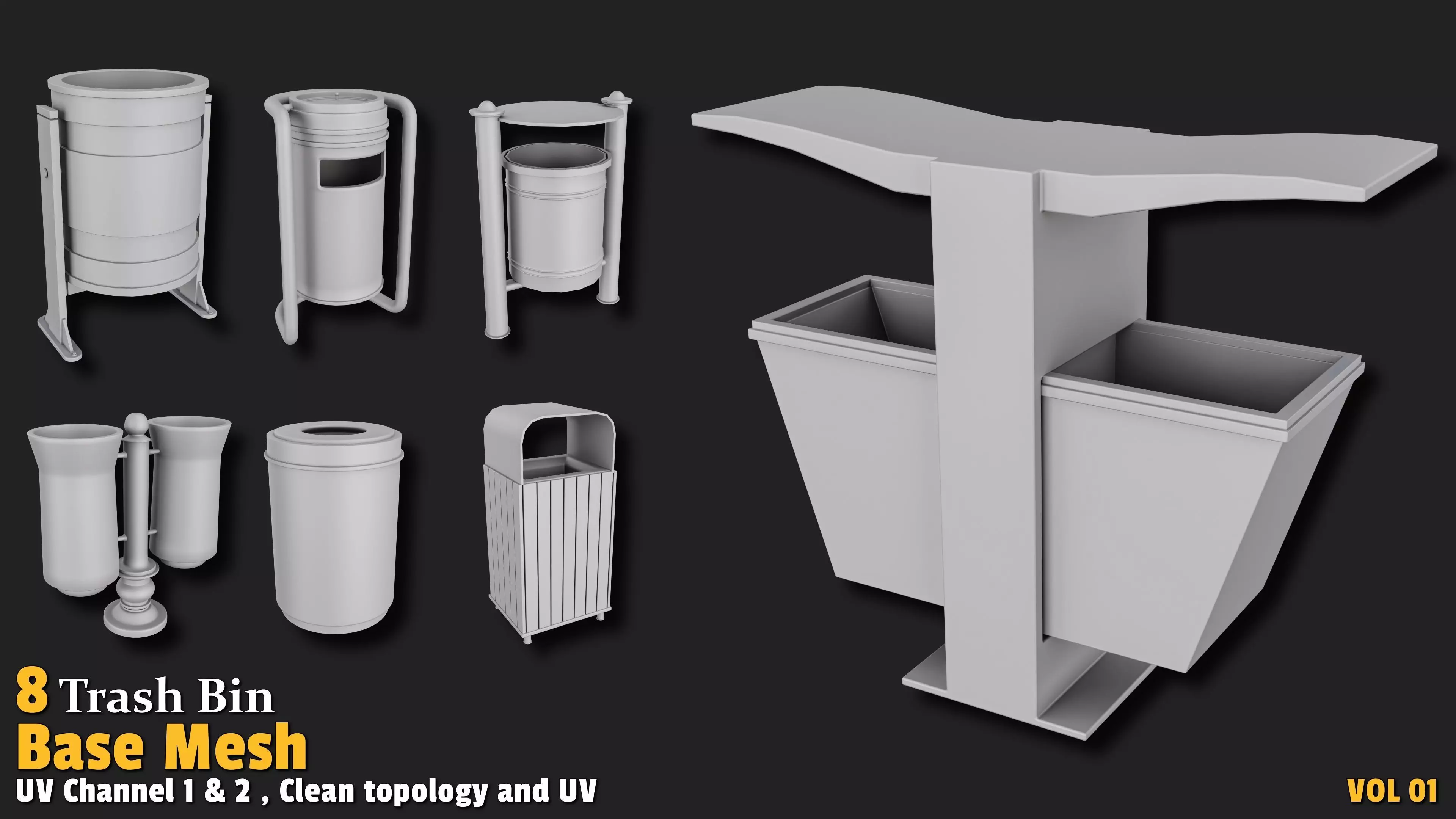 Trash Bin Base Mesh VOL01 Low-poly 3D model_0