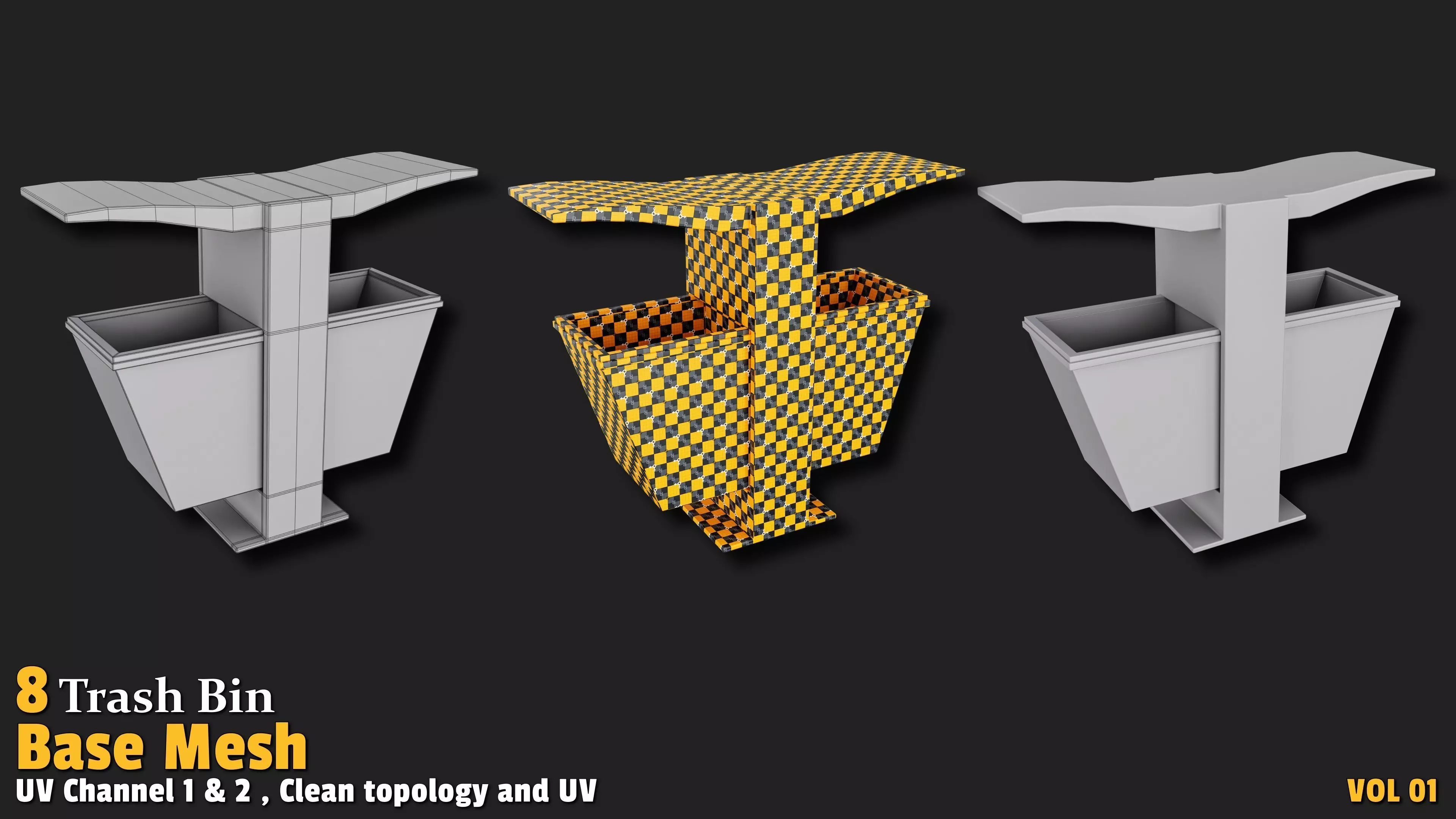 Trash Bin Base Mesh VOL01 Low-poly 3D model_6