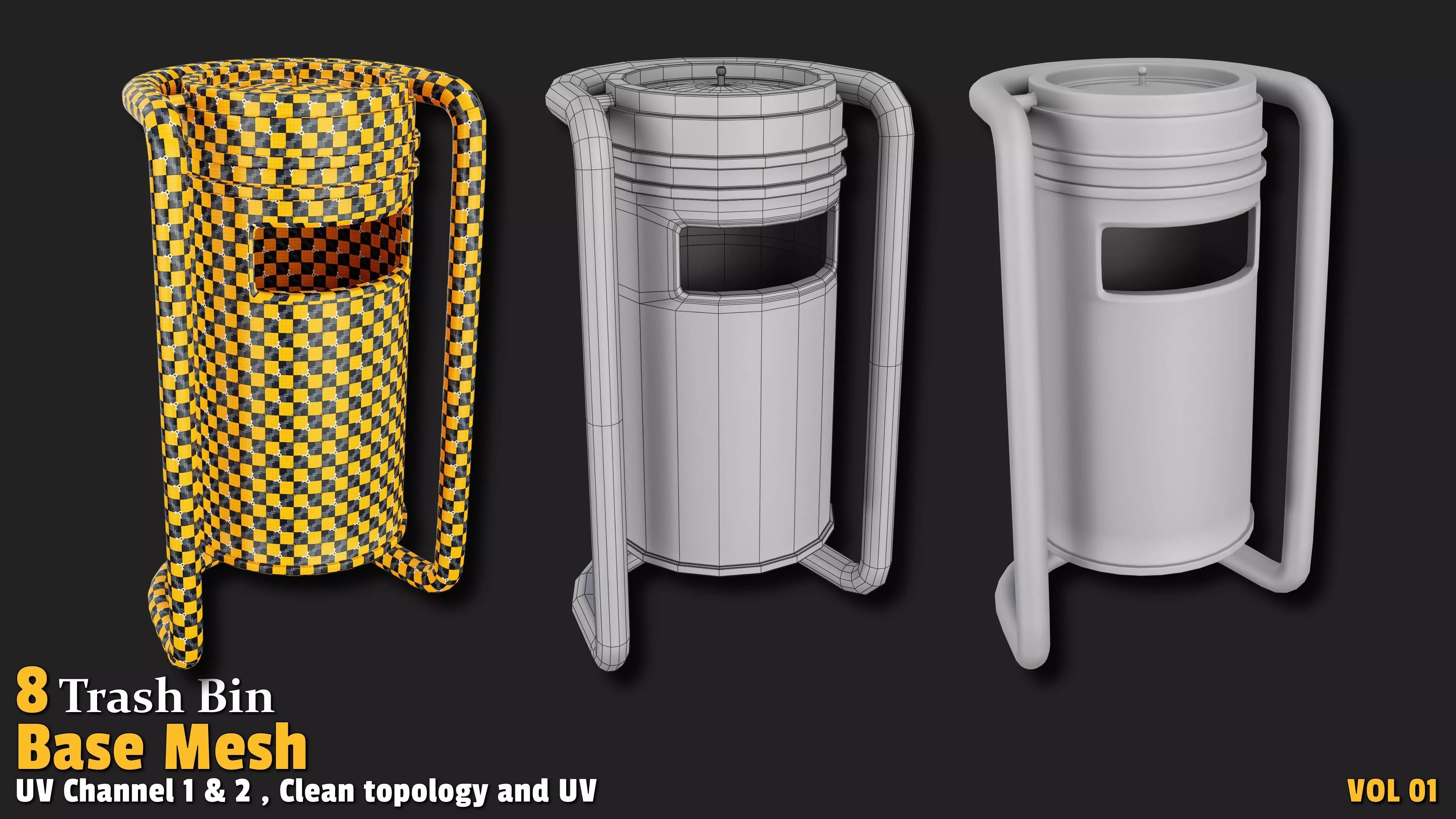 Trash Bin Base Mesh VOL01 Low-poly 3D model_1