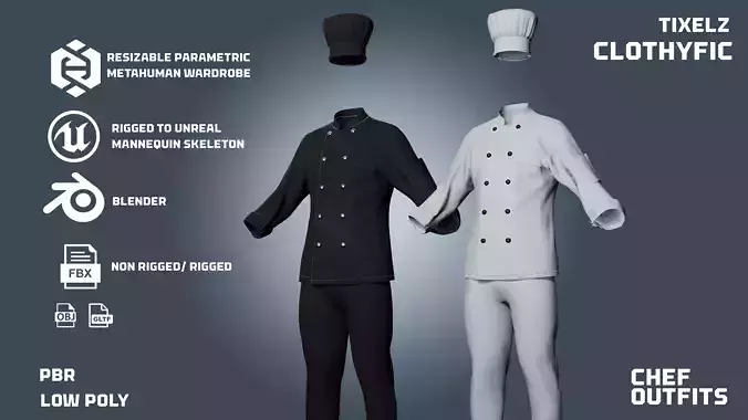 chef outfits - clothyfic  Low-poly 3D model