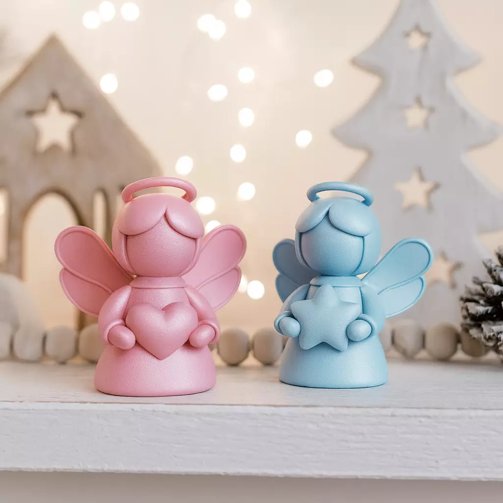 Cute Christmas Angel Figure Set  2 pcs Guardian Angels 3D print model_0