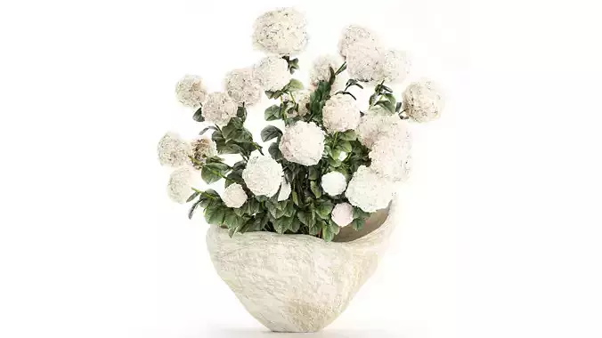 Bouquet branches stone vase white hydrangea decor 662