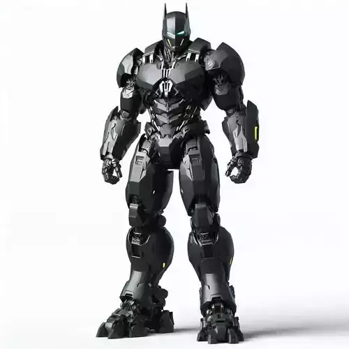 Dark Batman Mech Suit Glowing Eyes Gold Accents 3D