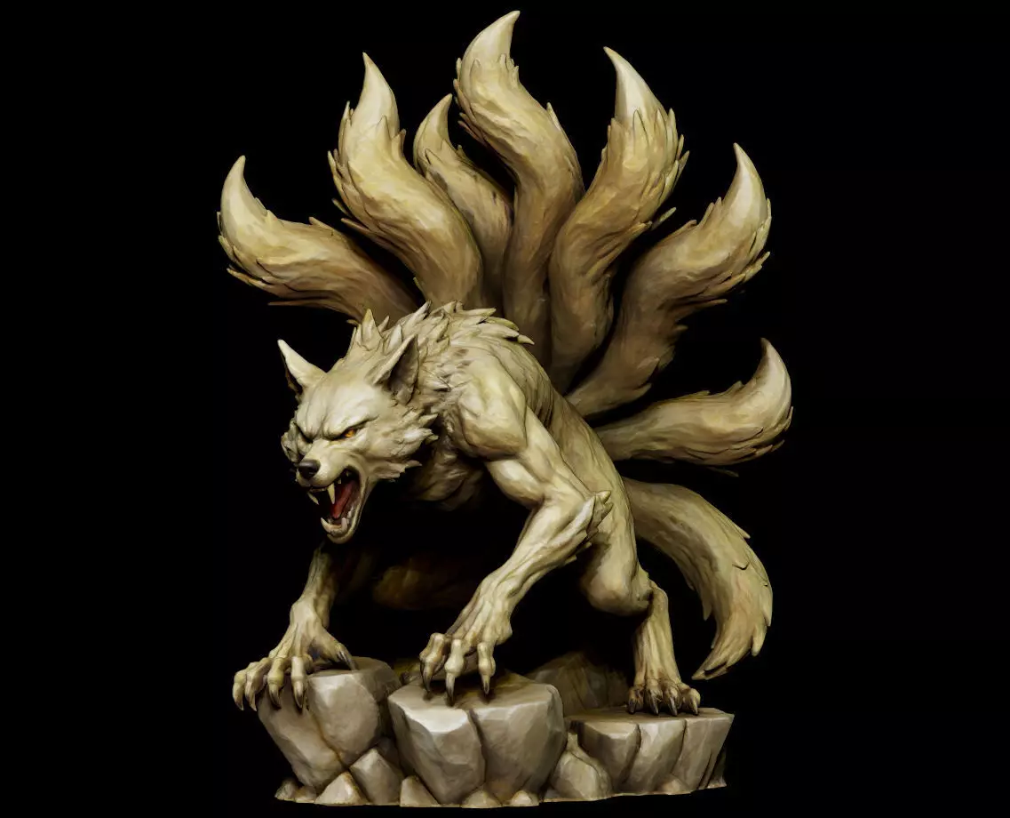 Ten-Tailed Fox Statue 3D Print Collectible Model STL OBJ FBX ZPR 3D print model_1