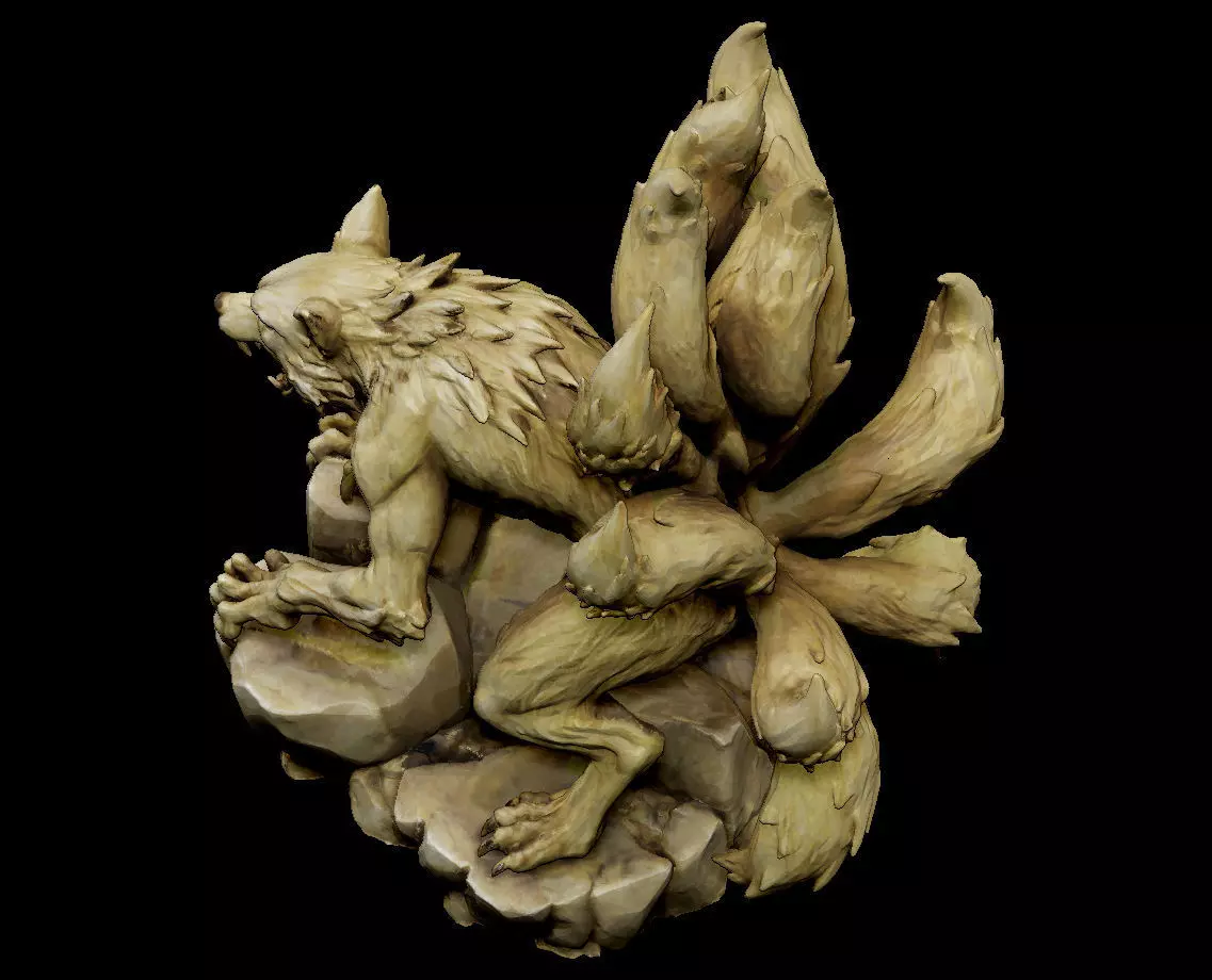 Ten-Tailed Fox Statue 3D Print Collectible Model STL OBJ FBX ZPR 3D print model_5