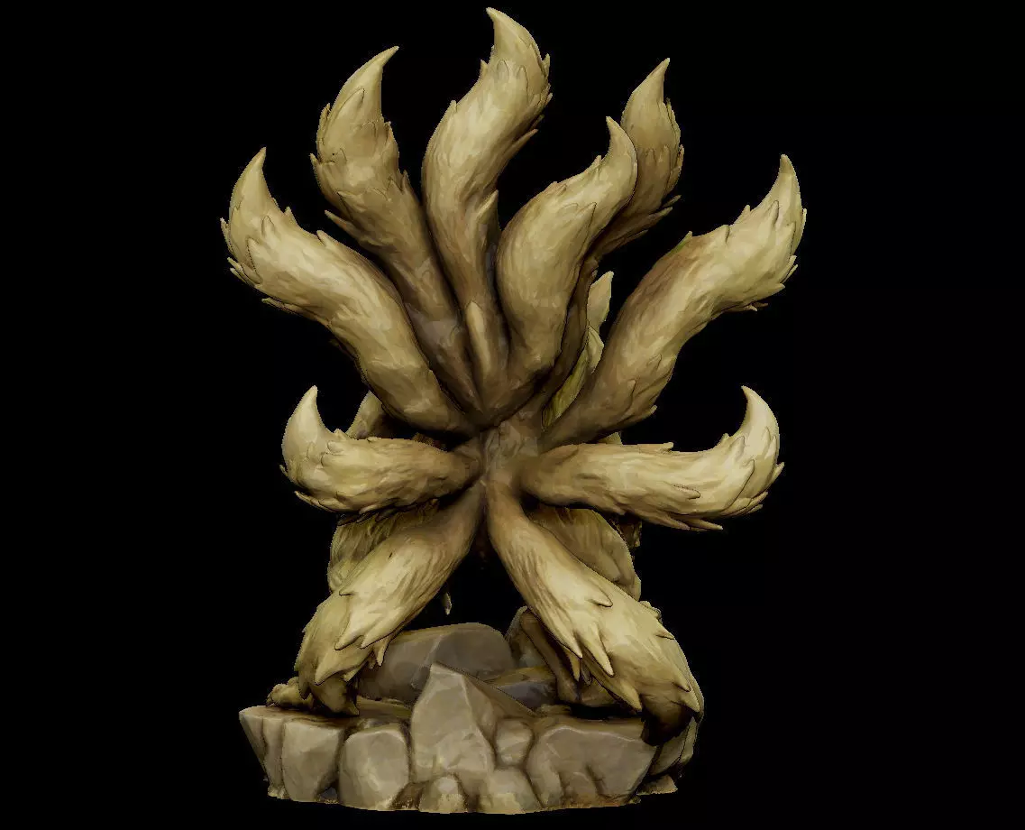 Ten-Tailed Fox Statue 3D Print Collectible Model STL OBJ FBX ZPR 3D print model_4