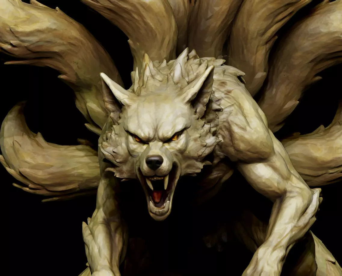 Ten-Tailed Fox Statue 3D Print Collectible Model STL OBJ FBX ZPR 3D print model_6