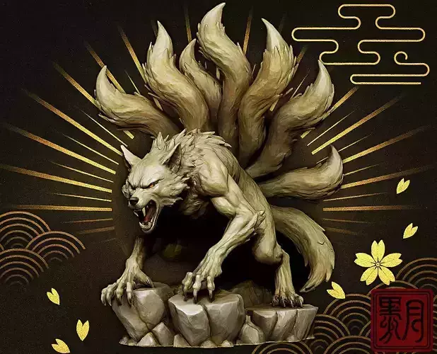 Ten-Tailed Fox Statue 3D Print Collectible Model STL OBJ FBX ZPR