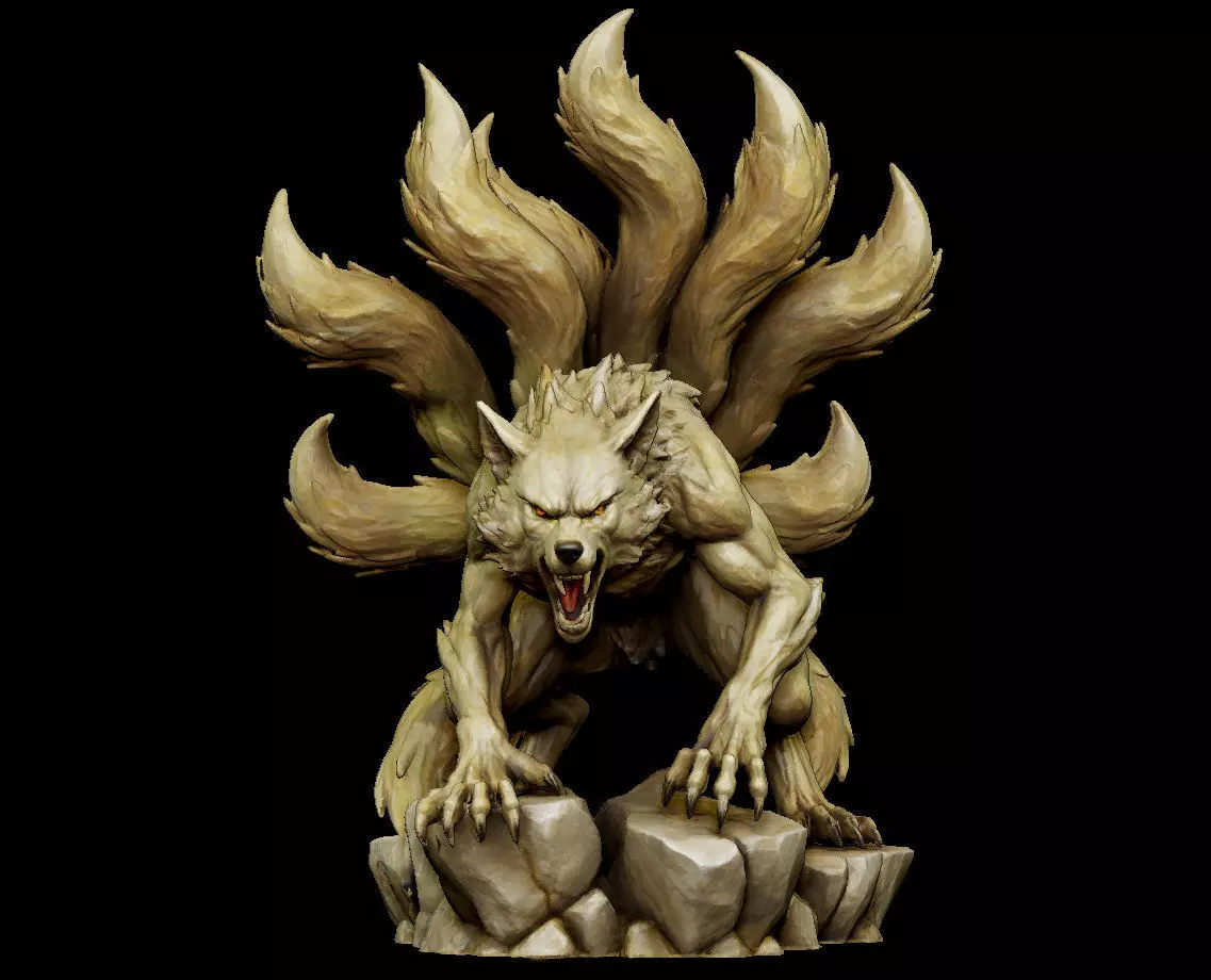 Ten-Tailed Fox Statue 3D Print Collectible Model STL OBJ FBX ZPR 3D print model_2