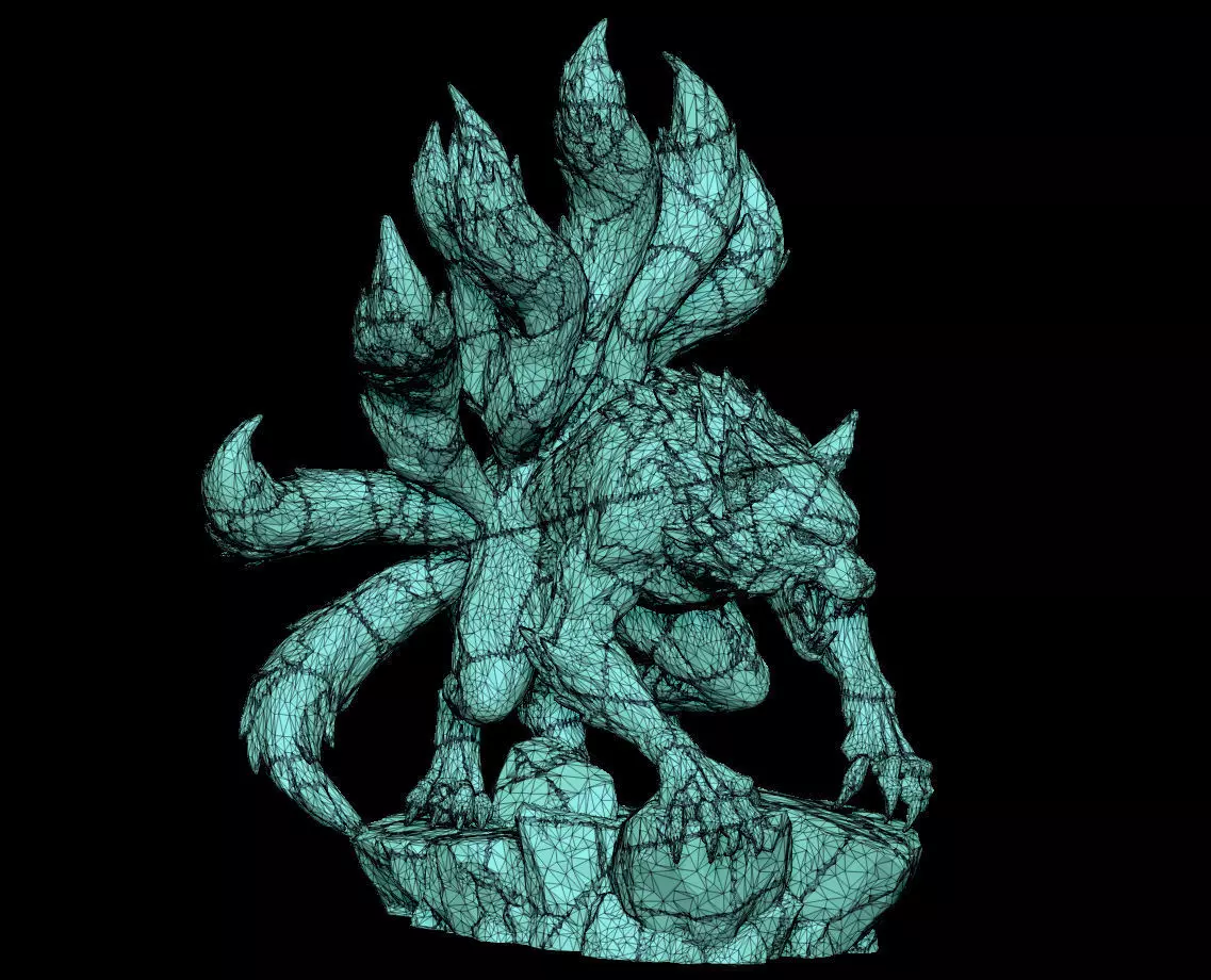 Ten-Tailed Fox Statue 3D Print Collectible Model STL OBJ FBX ZPR 3D print model_7
