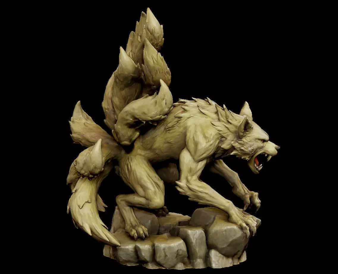 Ten-Tailed Fox Statue 3D Print Collectible Model STL OBJ FBX ZPR 3D print model_3