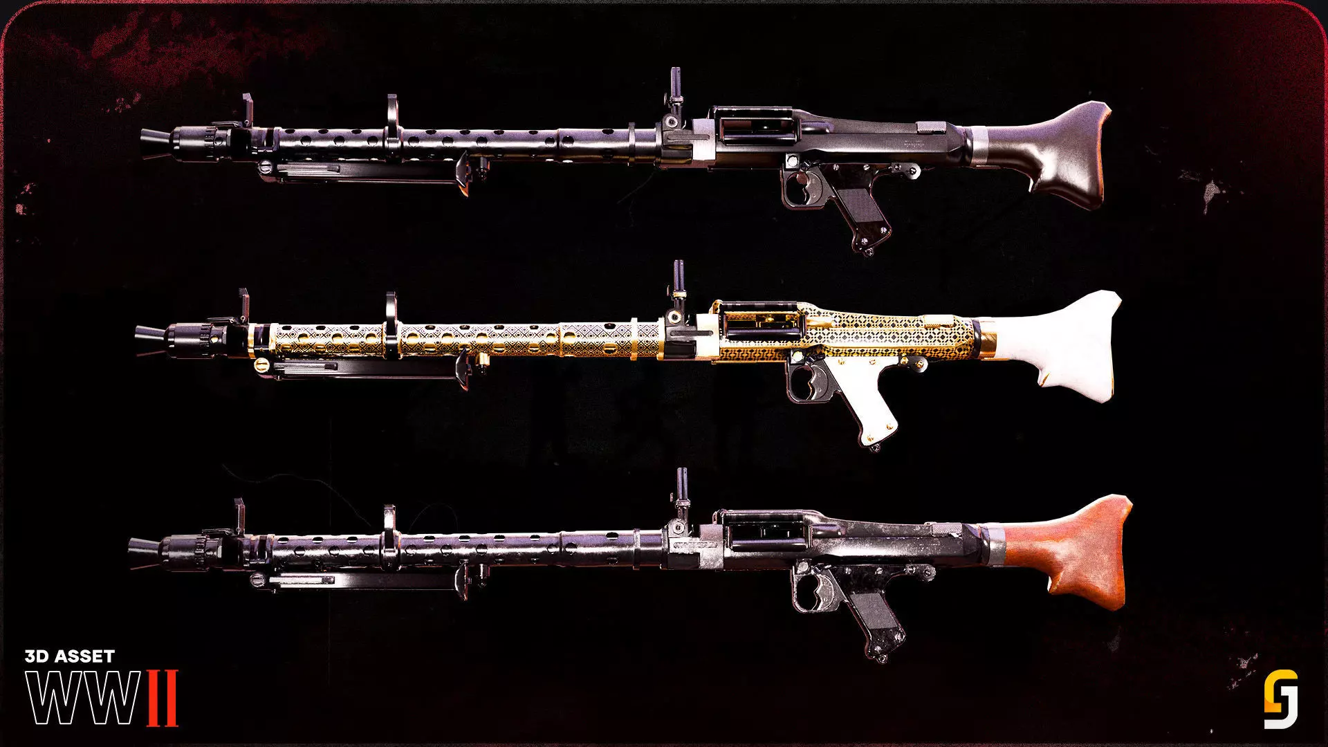 WW2 MG34 - Maschinengewehr  Low-poly 3D model_5