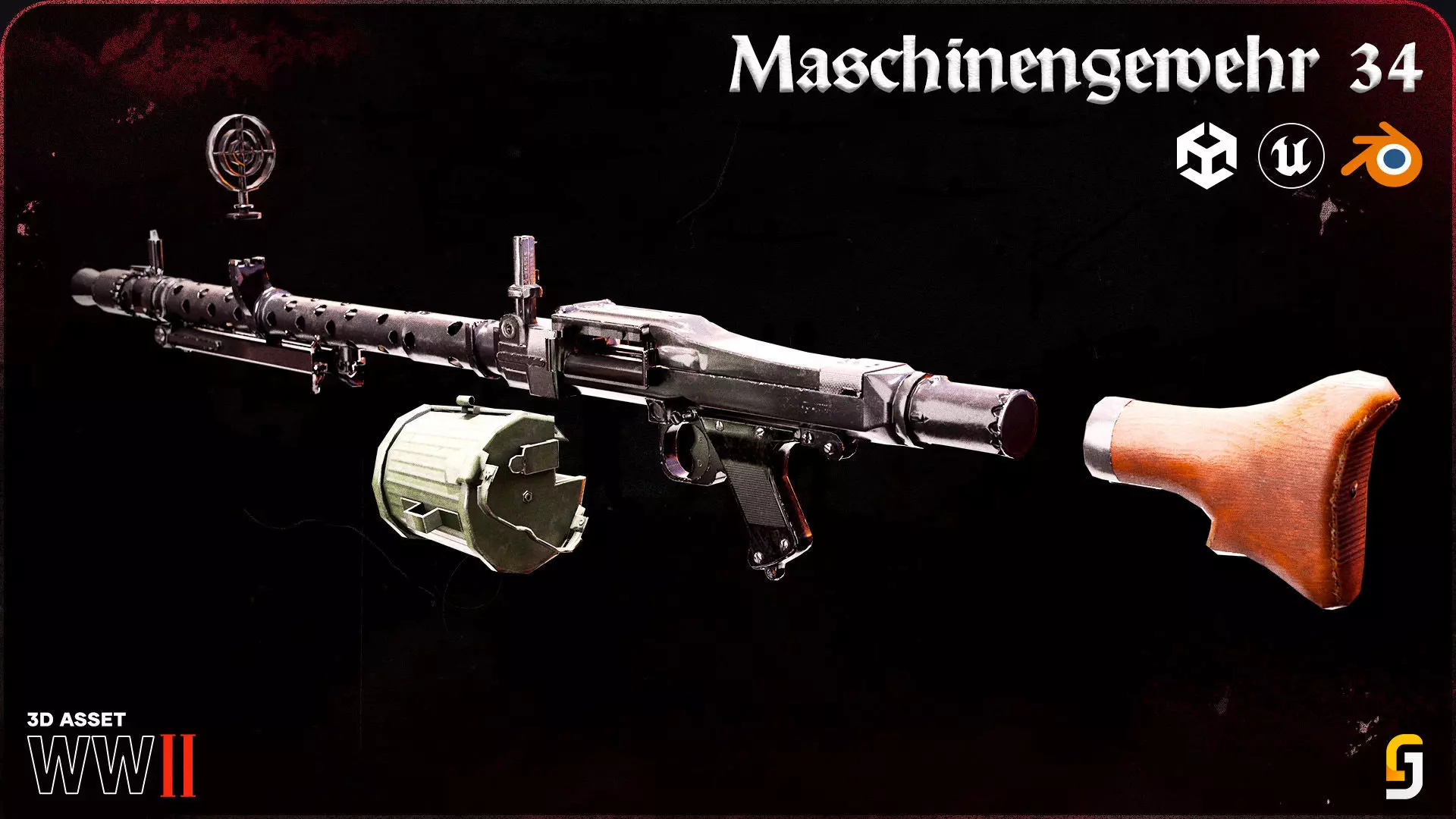 WW2 MG34 - Maschinengewehr  Low-poly 3D model_0