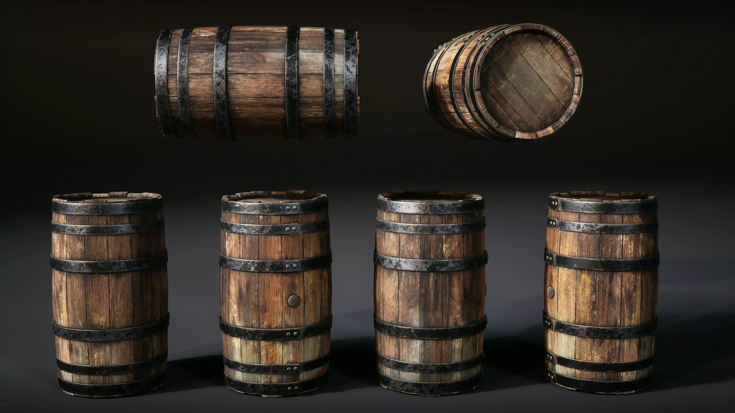 Vintage Barrels and Crates Pack Low-poly 3D model_3