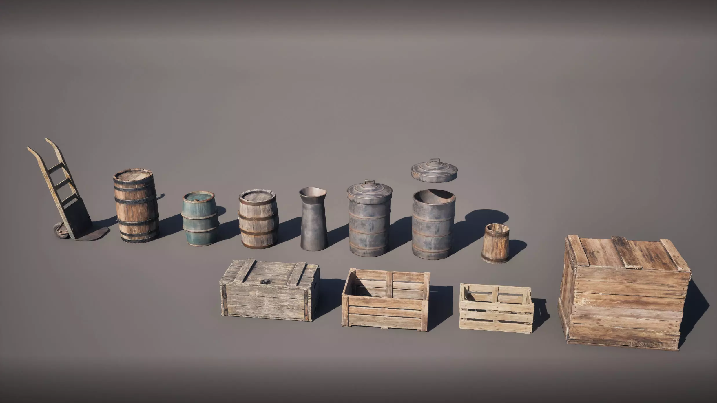 Vintage Barrels and Crates Pack Low-poly 3D model_9