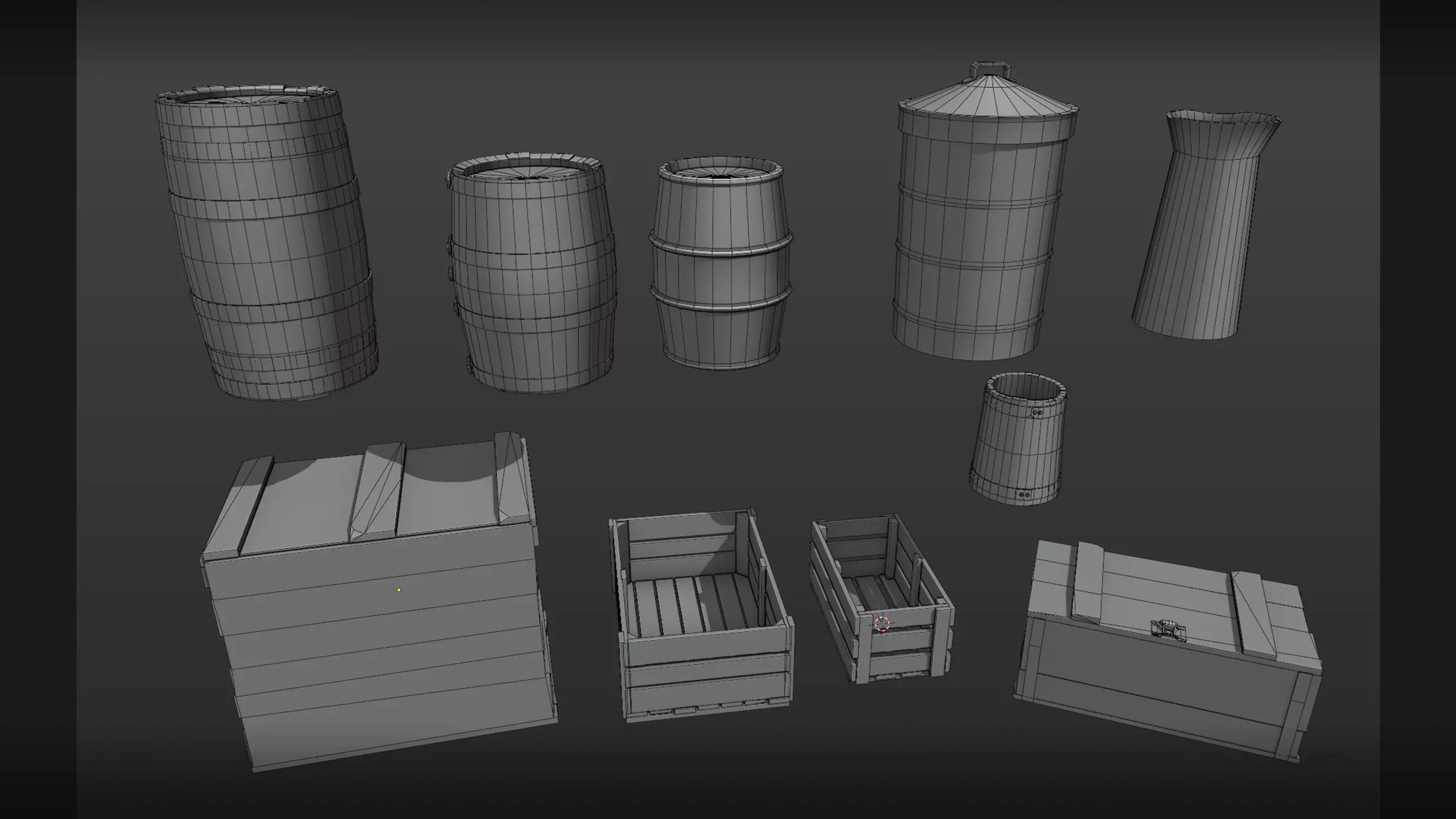 Vintage Barrels and Crates Pack Low-poly 3D model_10